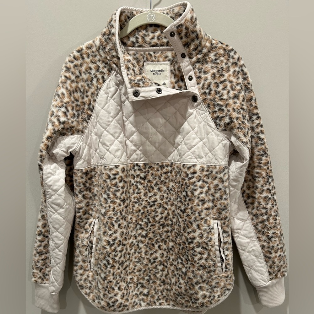Asymmetrical Snap Up Fleece in Animal Print